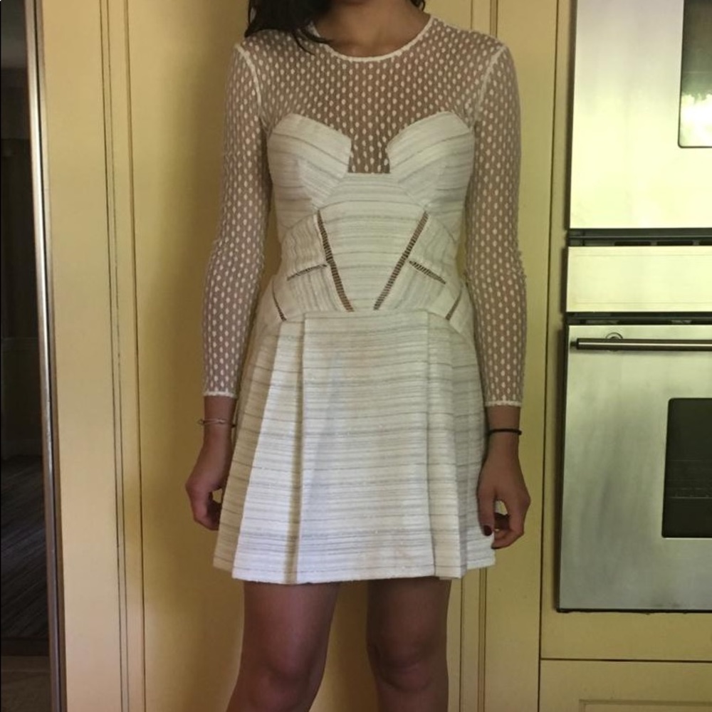 Self Portrait white mesh and tweed dress